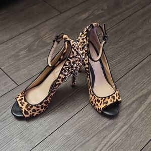 Gianni Bini Leopard Print Heels with Stud Accents
